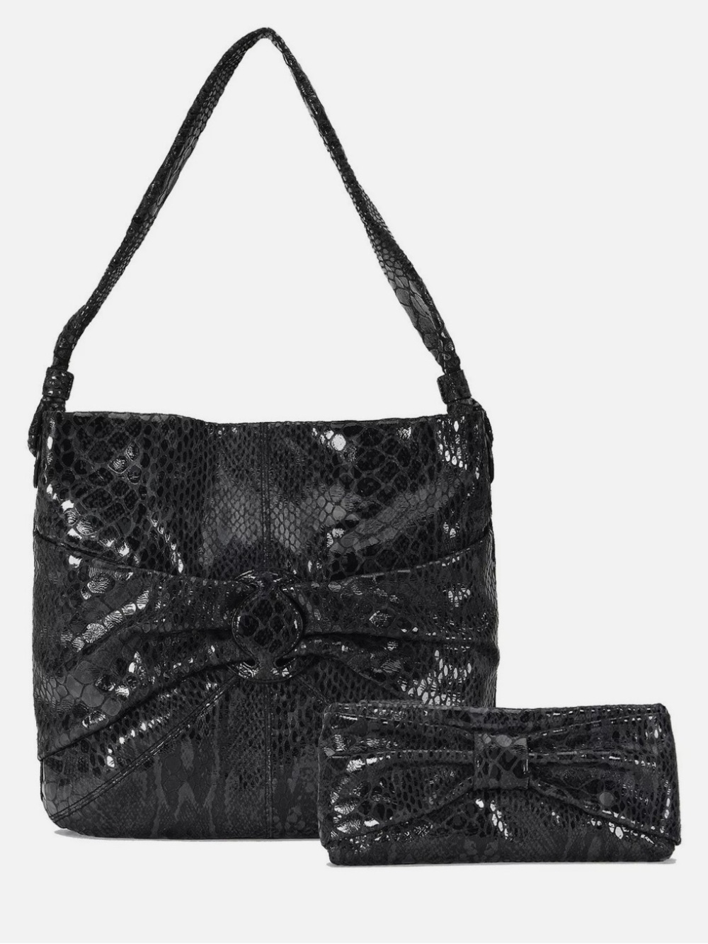 Orvieto by Estel Park Serpente Retro Snake-Embossed Bag with Matching Clutch